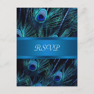 Königsblaue lila Pfauenfedern Hochzeit RSVP Karte