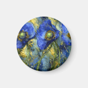 Königsblaue Mohnblumen in goldenem Strudel Magnet