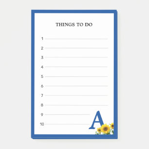 Königsblaue Monogramm- & Sonnenblumen-To-Do-Liste Post-it Klebezettel