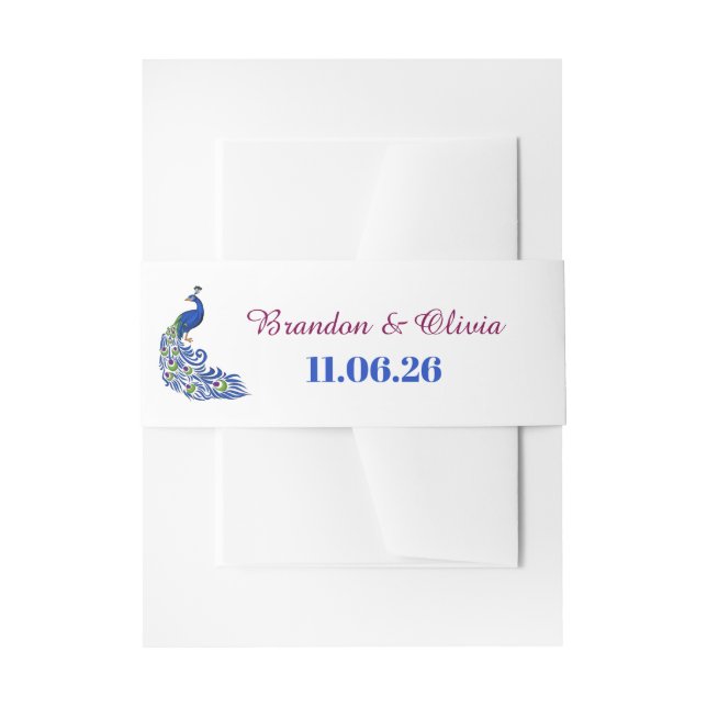 Königsblaue Pfauen-Hochzeitseinladung Bauchbinde Einladungsbanderole (Vorderseite Beispiel)