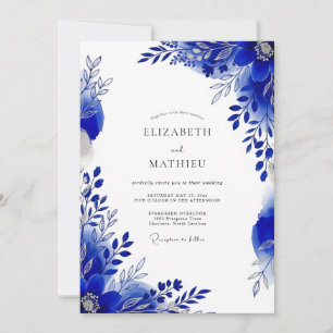 Königsblaue polierte botanische Hochzeit Einladung