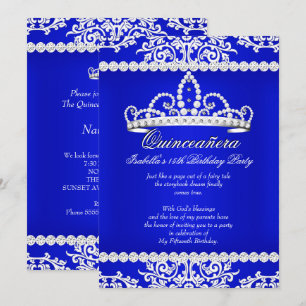 Königsblaue Quinceanera-Tiara zum 15. Geburtstag Einladung