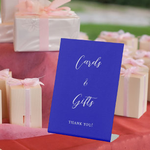 Königsblaue Schriftkarten Geschenke Schild