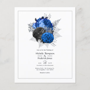Königsblaue, schwarze und silberne florale Hochzei Flyer