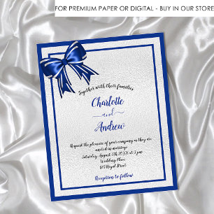 Königsblaue silberne Bogen-Budget-Hochzeitseinladu Flyer