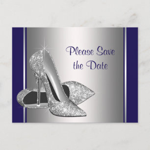 Königsblaue silberne High Heel Schuhe Save The Dat Ankündigungspostkarte