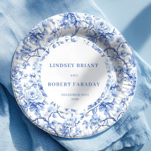 Königsblaue Toile-Blumen-Hochzeitstisch-Papiertell Pappteller