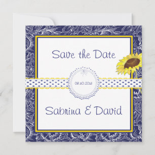 Königsblaue und gelbe Sonnenblumen - Termin vormer Save The Date