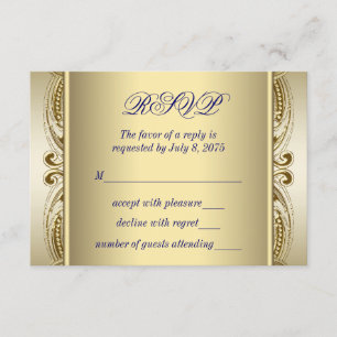 Königsblaue und goldene Hochzeits-RSVP RSVP Karte