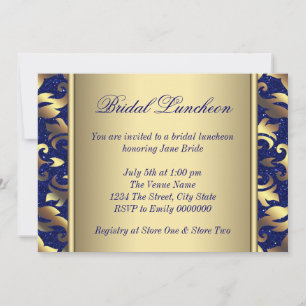 Königsblaue und goldene Hochzeitslunchparty Einladung