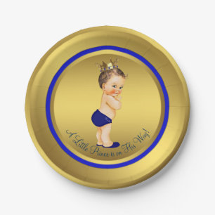 Königsblaue und goldene Prinz-Baby-Party Pappteller