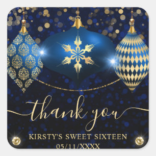 Königsblaue und goldene Weihnachtsbaumkugeln Sweet Quadratischer Aufkleber