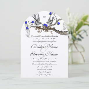 Königsblaue und graue Vintage-Vögel-Hochzeitseinla Einladung