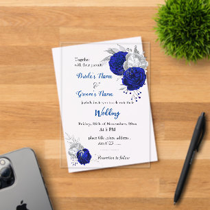Königsblaue und silberne Blume botanische Hochzeit Acryleinladungen