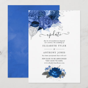 Königsblaue und silberne florale Hochzeitsankündig Einladung