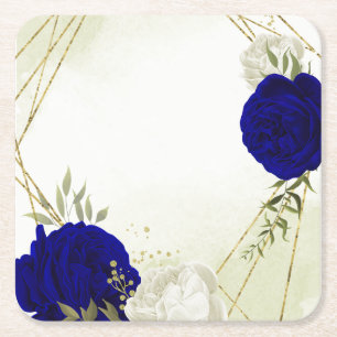 königsblaue und weiße Blumen Hochzeit Rechteckiger Pappuntersetzer
