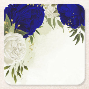 königsblaue und weiße Blumen Hochzeit Rechteckiger Pappuntersetzer