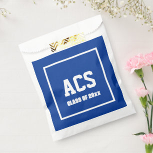 Königsblaue und weiße Schulfarben und Buchstaben Geschenktütchen