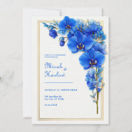 Königsblaue vergoldete Orchideen-Hochzeit Einladung