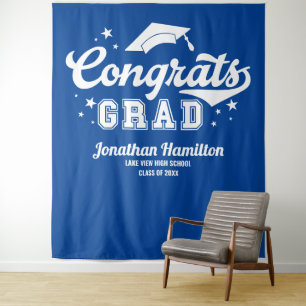 Königsblauer Congrats-Grad-Abschluss-Hintergrund Wandteppich