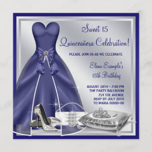 Königsblauer Quinceanera-Ballkleid mit hohen Absät Einladung