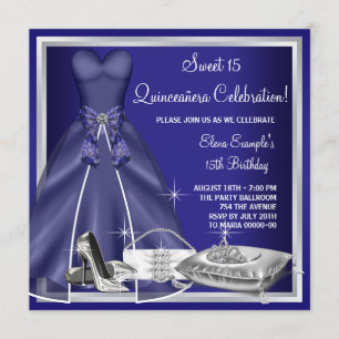 Königsblauer Quinceanera-Ballkleid mit hohen Absät Einladung