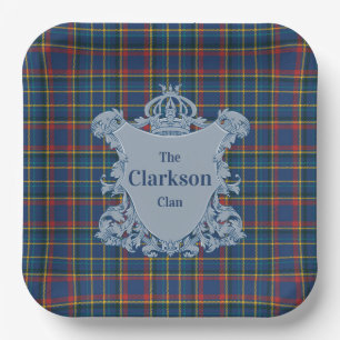 Königsblauer schottischer Tartan, Familienwappen, Pappteller