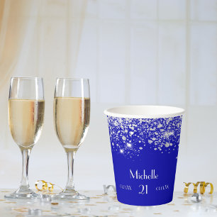 Königsblauer Silberblauer Glitzer Monogramm Pappbecher