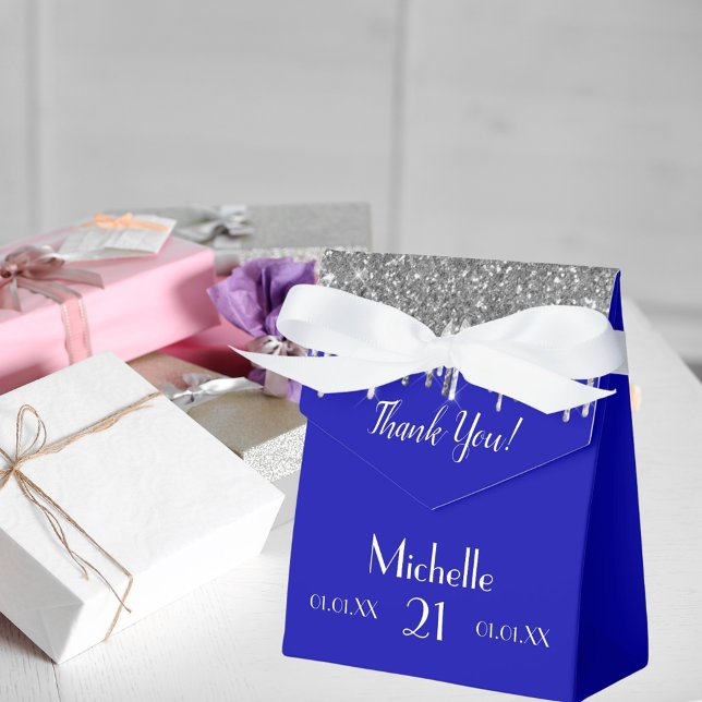 Königsblauer Silberblauer Glitzer, weißes Monogram Geschenkschachtel (Von Creator hochgeladen)