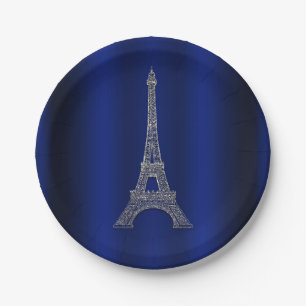 Königsblauer silberner Eiffelturm Paris Chic Hochz Pappteller