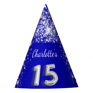 Königsblauer silberner Glitzer Partyhütchen