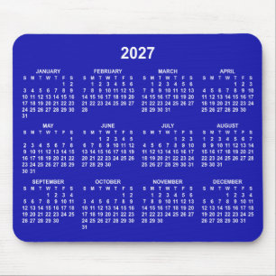 Königsblauer und weißer Kalender 2027 Mousepad