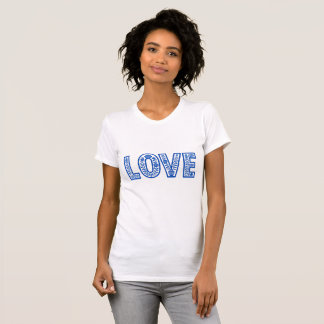 Königsblaues Blumen-"LIEBE"-T-Shirt T-Shirt