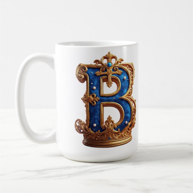 Königsblaues Buchstaben-B-Monogramm Kaffeetasse (Links)
