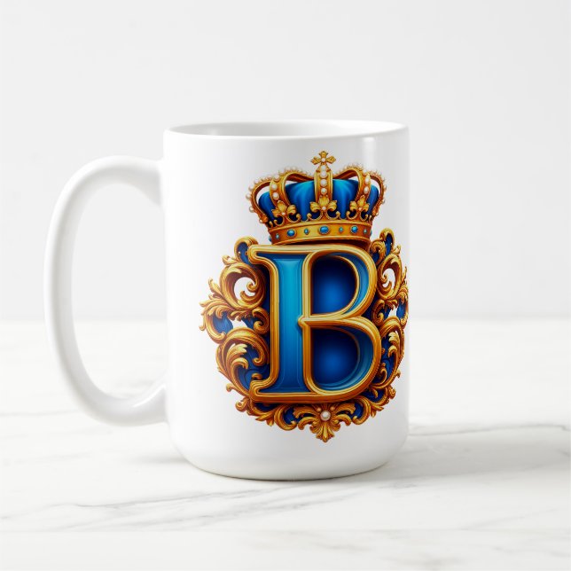 Königsblaues Buchstaben-B-Monogramm Kaffeetasse (Links)