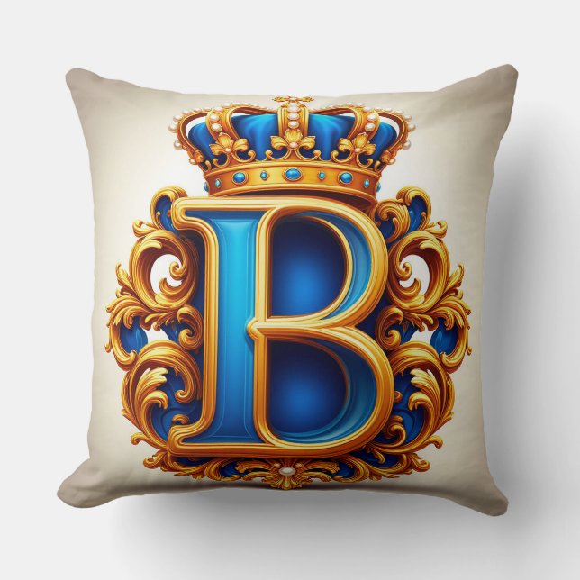 Königsblaues Buchstaben-B-Monogramm Kissen (Vorderseite)