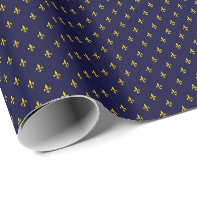 Königsblaues Fleur-de-Lis-Muster Geschenkpapier (Rolleneckpunkt)