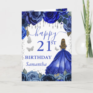 Königsblaues Kleid Blonde Prinzessin Geburtstag Karte