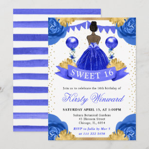 Königsblaues Kleid Dark Skin Prinzessin Sweet 16 Einladung