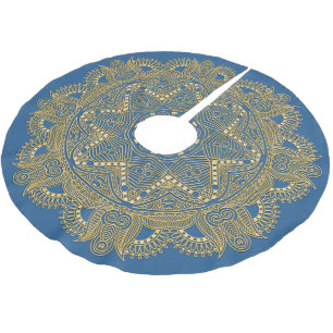Königsblaues Mandala-Sternenmuster-Fleece Polyester Weihnachtsbaumdecke