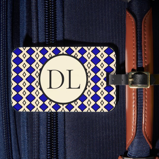 Königsblaues Monogramm Gepäckanhänger (Vorderseite Insitu 4)