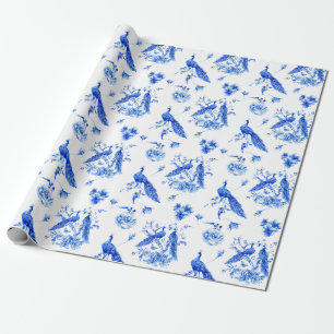 Königsblaues Pfauen-Chinoiserie-Muster Geschenkpapier