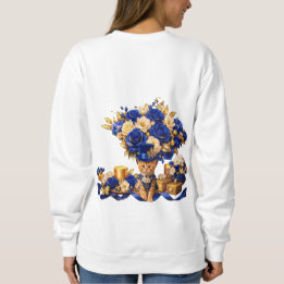 Königsblaues-Rosen-Kätzchen-Langarmshirt Sweatshirt