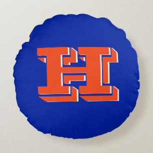 Königsblaues und oranges Hochschul-Farbenmonogramm Rundes Kissen
