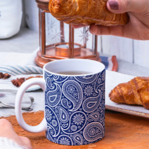 Königsblaues und weißes vintage Paisley-Muster Kaffeetasse