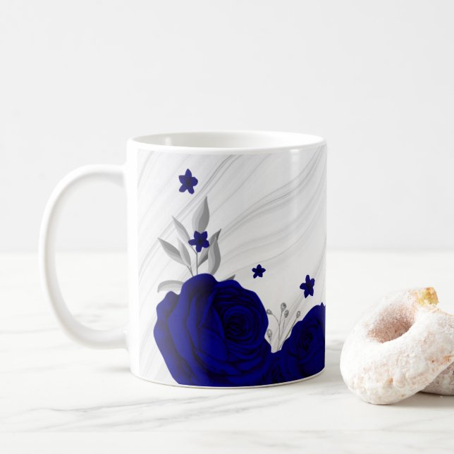 Königsblumen silberne Blätter aus Marmor Kaffeetasse (Mit Donut)
