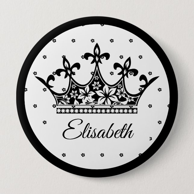 Königskrone Blumengebirge Schwarz-weiß schön Vinta Button (Vorderseite)