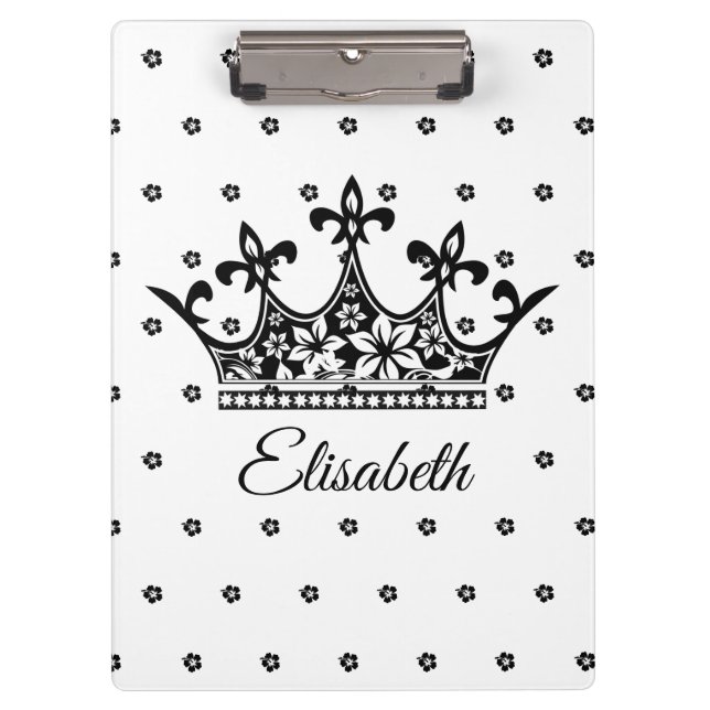 Königskrone Blumengebirge Schwarz-weiß schön Vinta Klemmbrett (Vorderseite)