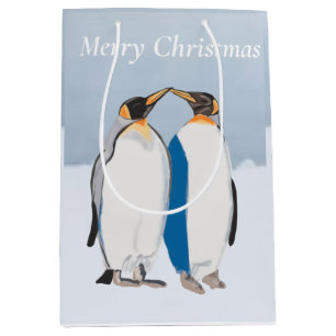 Königspinguin-Paar küsst Weihnachten Mittlere Geschenktüte