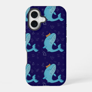 Königswal mit Krone Whimsical Ocean Folk Art iPhone 16 Hülle